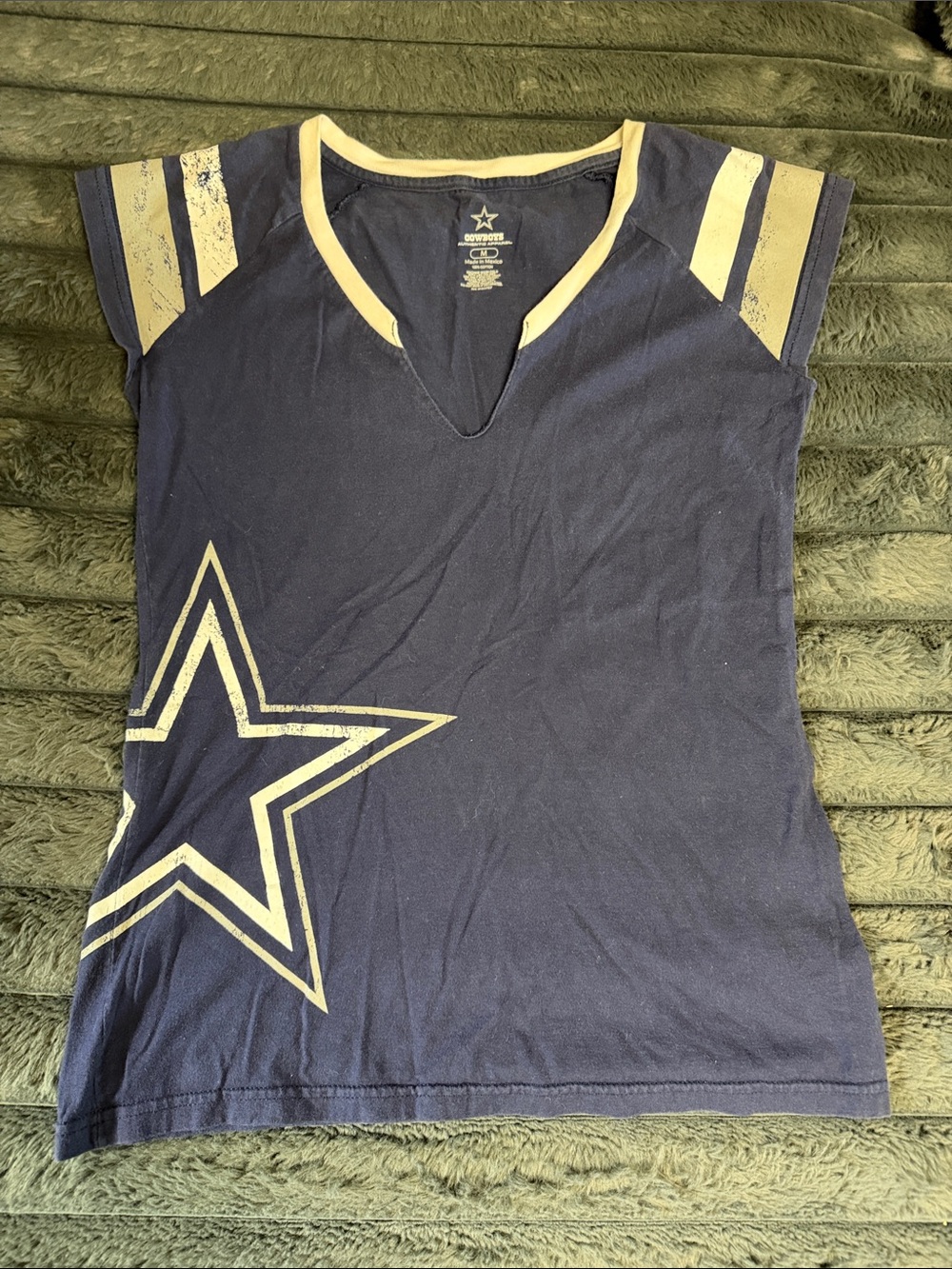 NFL Dallas Cowboys Navy Blue and White Short Sleeve V-Neck Tee